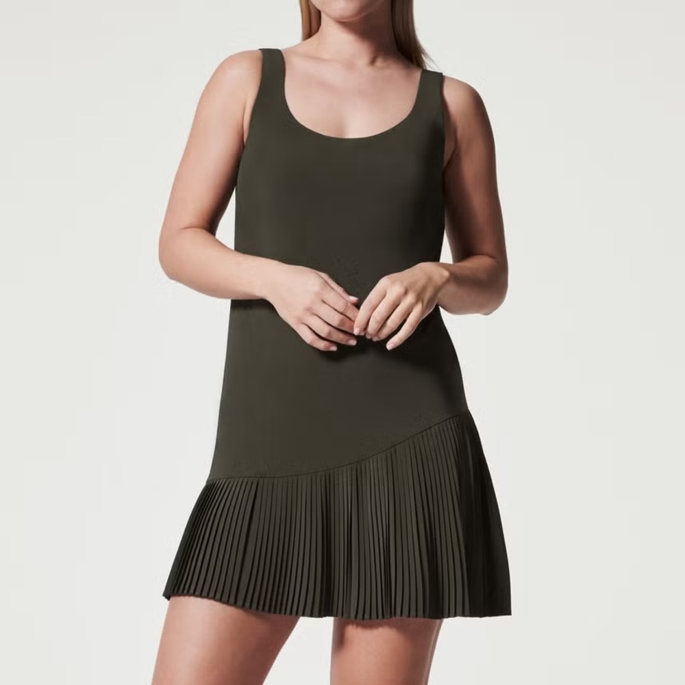 SPANX Olive Green Pleated Dress
